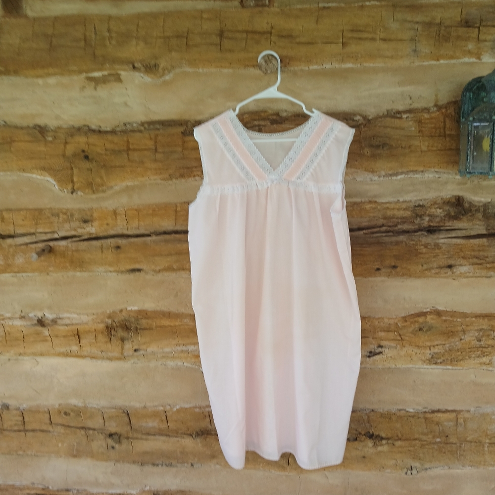 Glencraft Vintage V Neck Lace Trimmed Midi Nightgown Size 1X